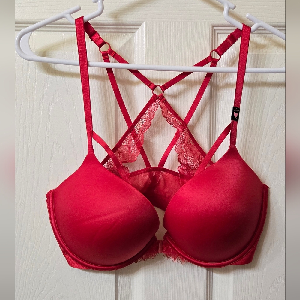 Victoria's Secret front close bra, red, 36D